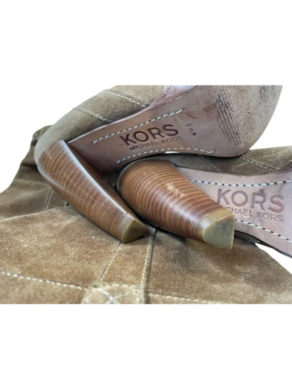 Michael Kors Suede Leather Heeled Boots 5.5 M Tan Knee High Minimalist Preppy